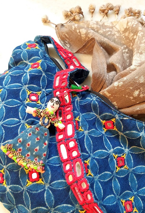 Indigo Blue Hand embroidered Mirrorwork Handbag